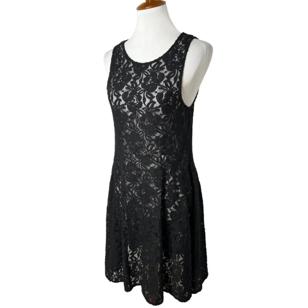 Free People Black Floral Crochet Lace Sleeveless Fit and Flare A Line Dress - Picture 4 of 10